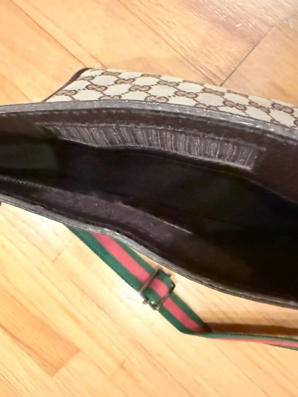Gucci Brown GG Canvas Messenger with Green-Red Web Strap